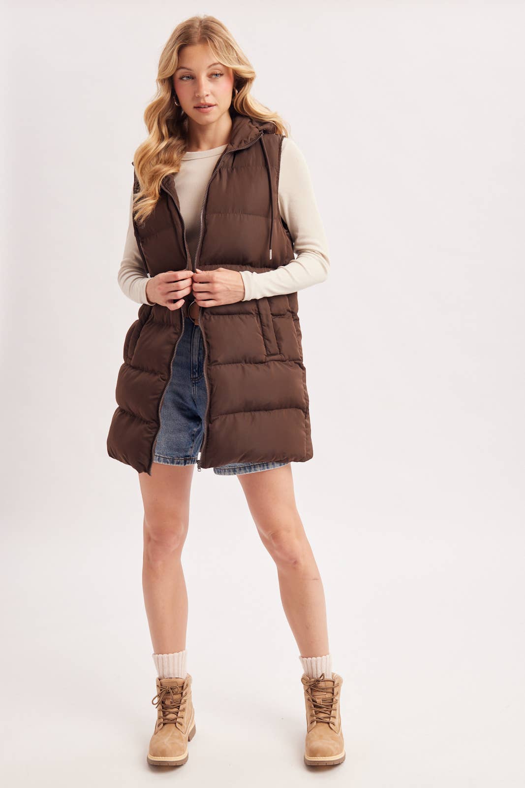 Hooded Long Puffer Vest