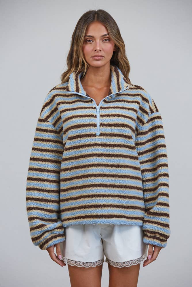 The Miley Sherpa Striped Half Zip Pullover