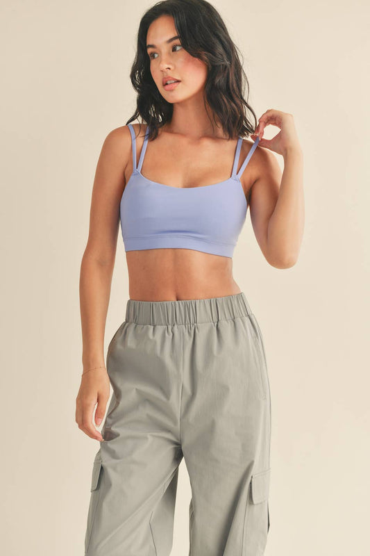 The Brianna Lavender Blue Light Support Padded Strappy Sports Bra