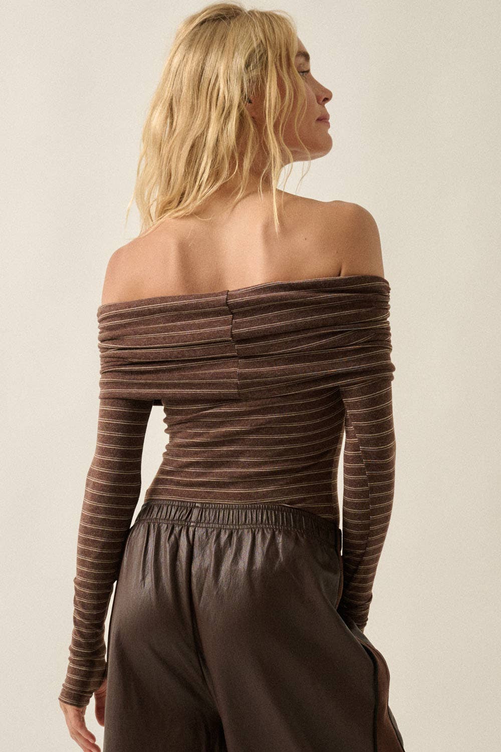 Striped Knit Foldover Off-Shoulder Bodysuit