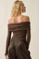 Striped Knit Foldover Off-Shoulder Bodysuit