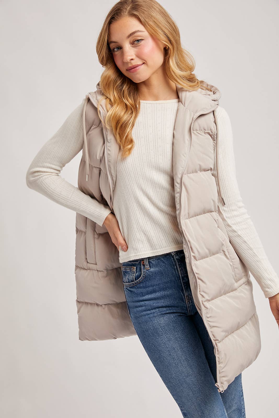 Hooded Long Puffer Vest