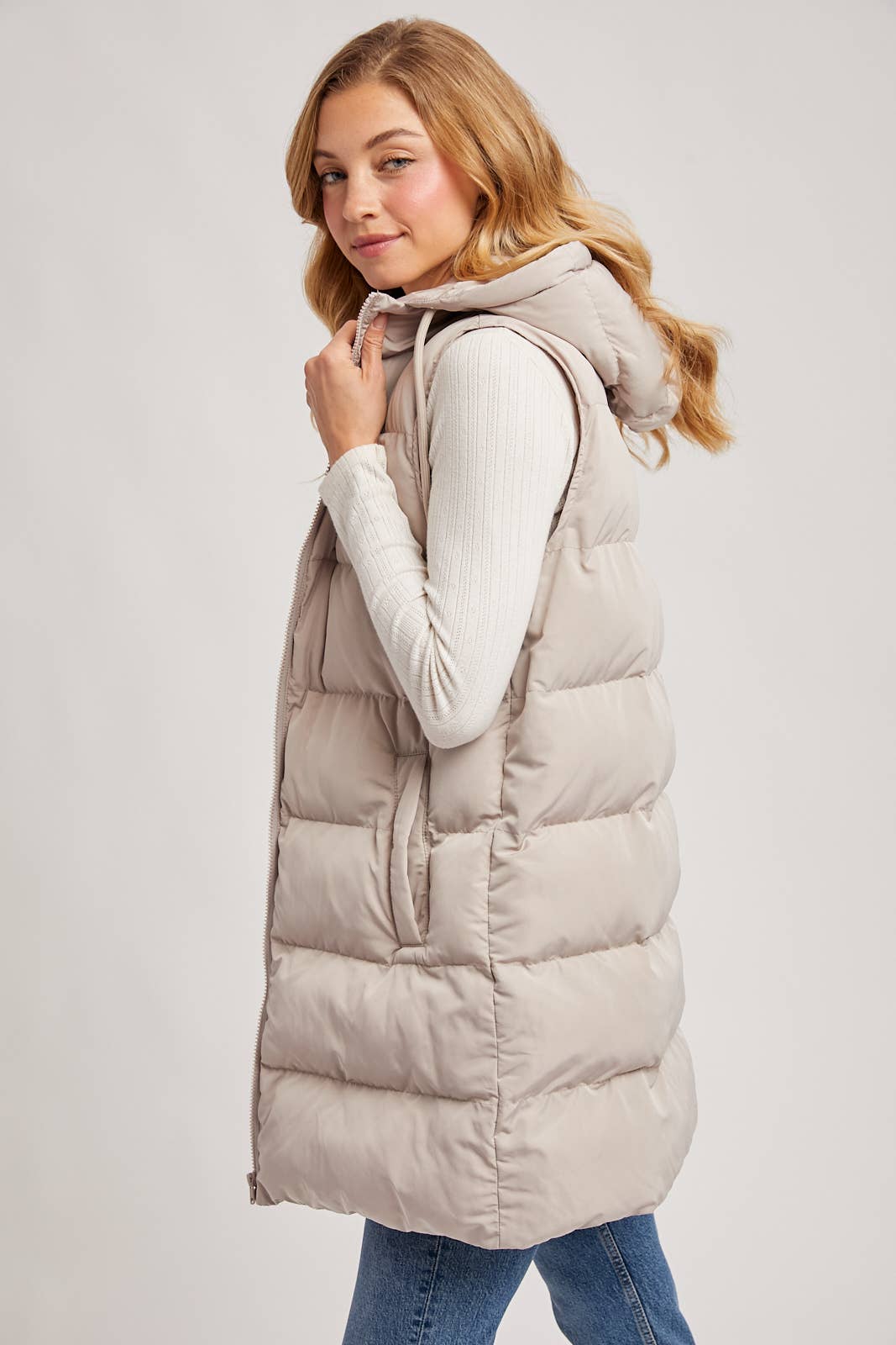 Hooded Long Puffer Vest