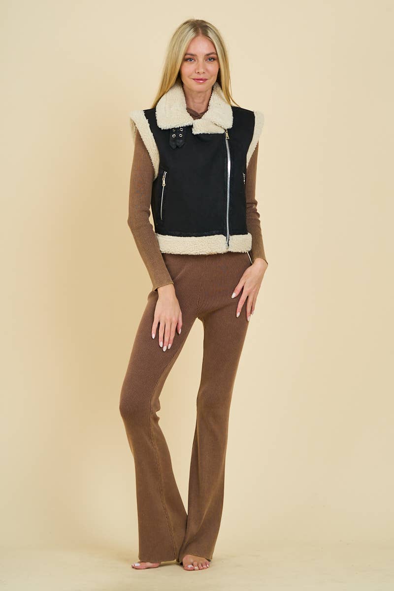 Suede and Sherpa Combo Vest