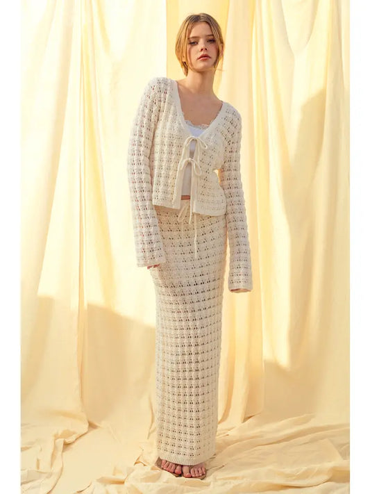 CROCHET KNIT LONG SLEEVE CARDIGAN