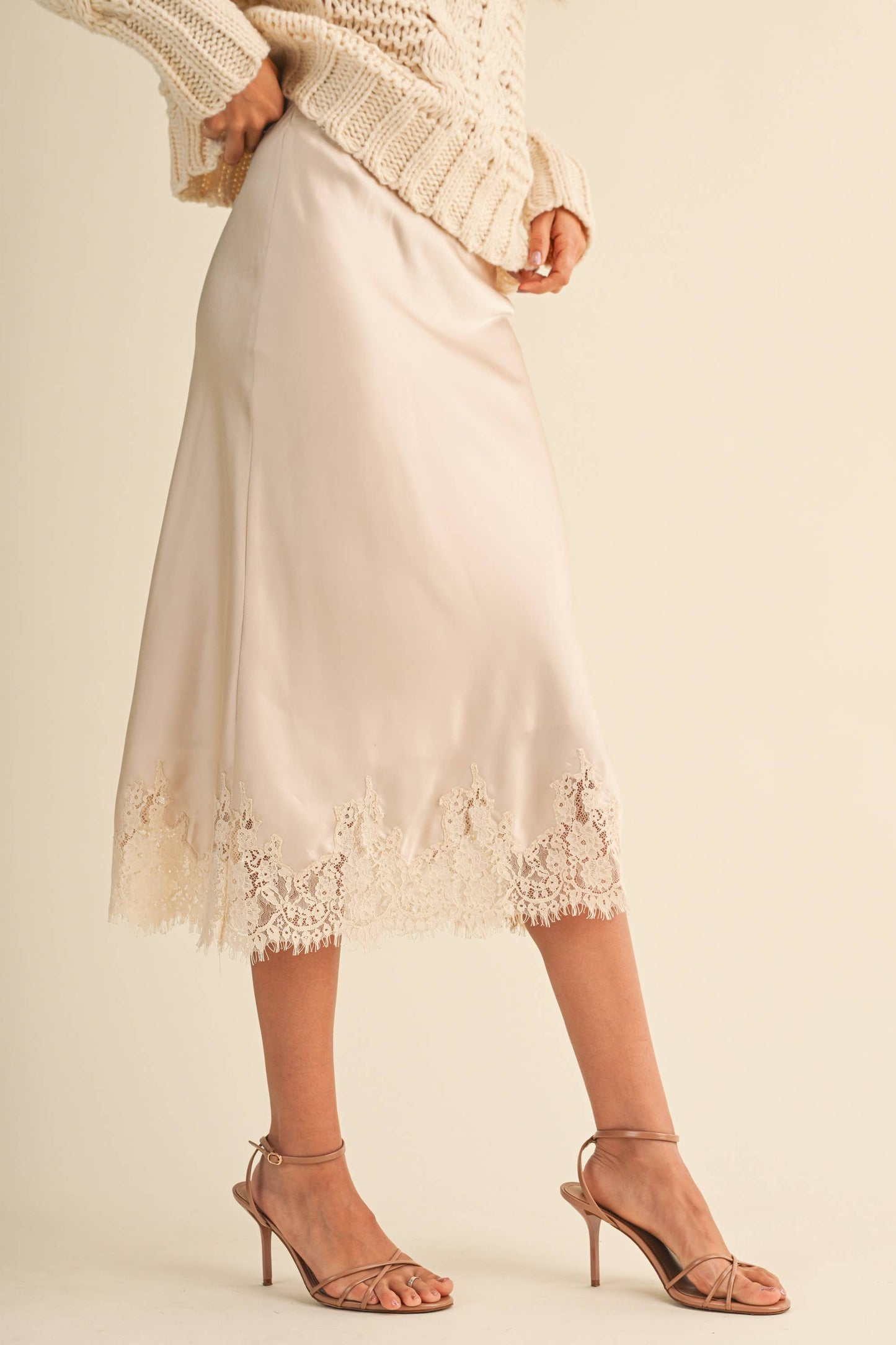 Satin Skirt with Lace Detail