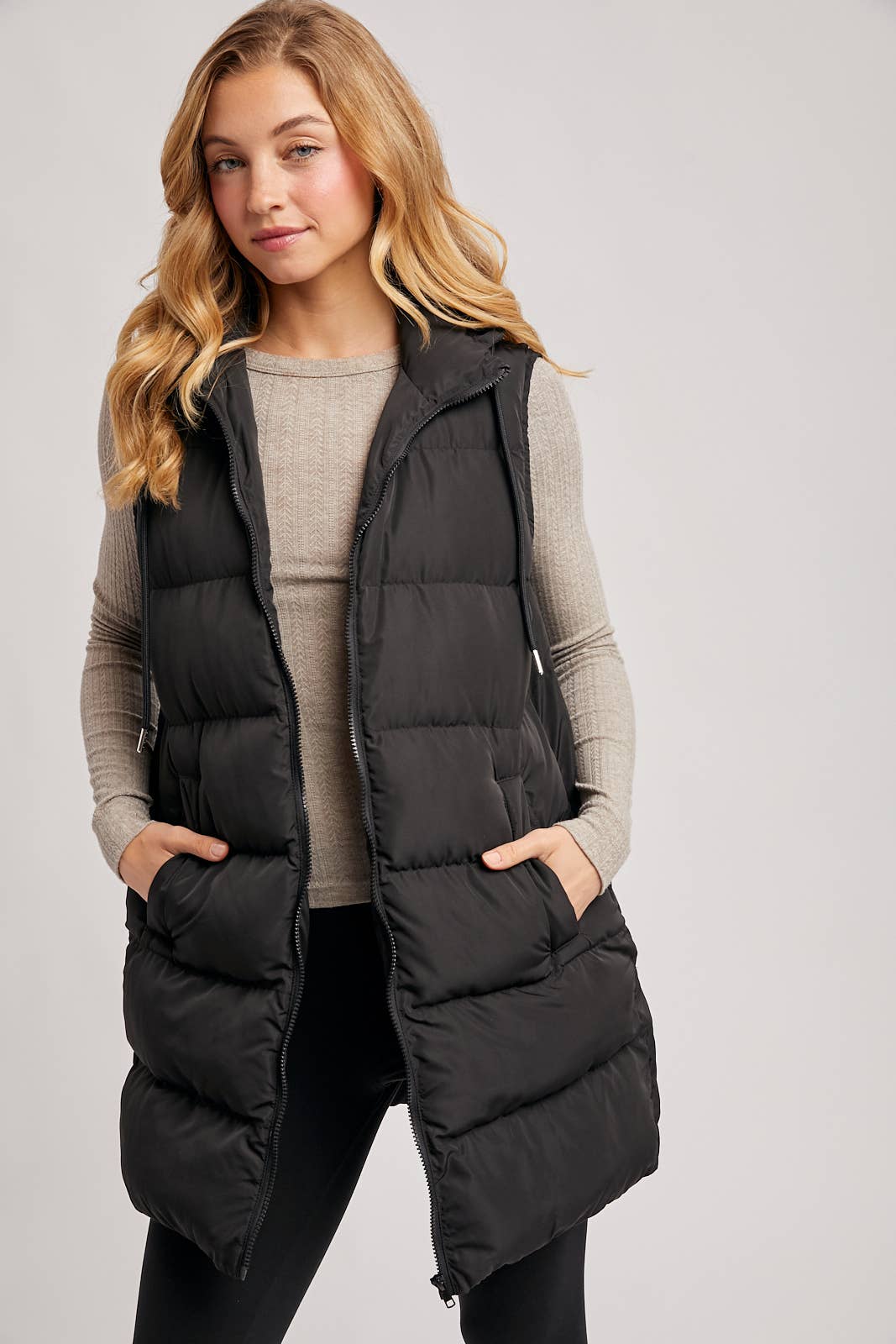 Hooded Long Puffer Vest