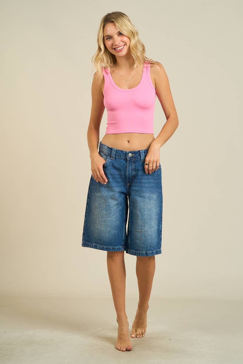 Ribbed Scoop Neck Crop Tank