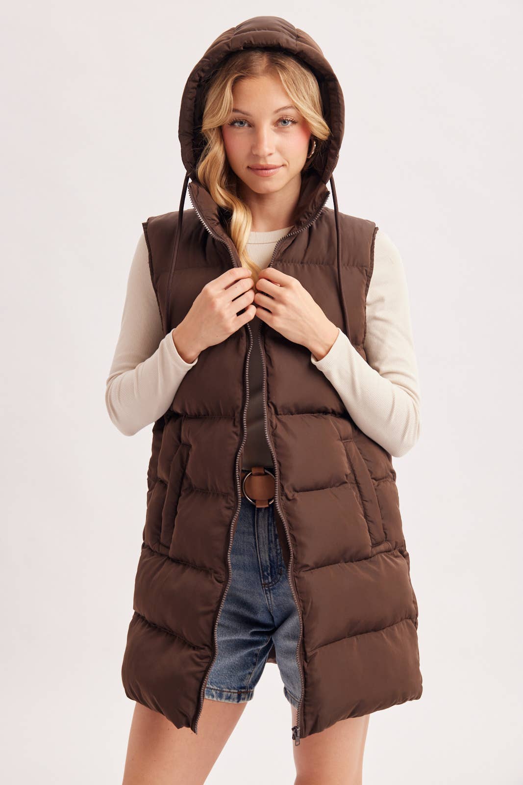 Hooded Long Puffer Vest
