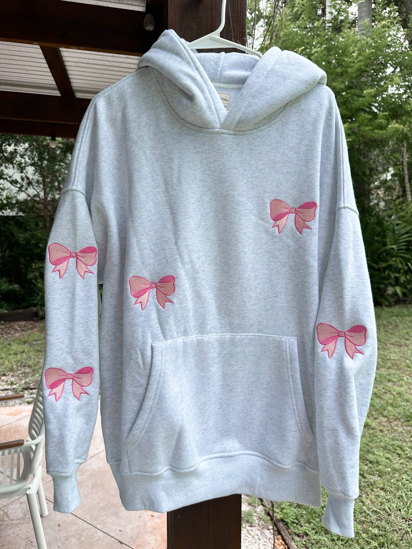 Embroider Pink Bow Hoodie