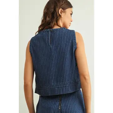 PINSTRIPED DENIM SLEEVELESS TOP