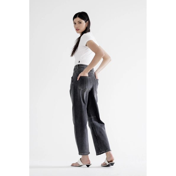 High Rise Barrel Jeans- Washed Black