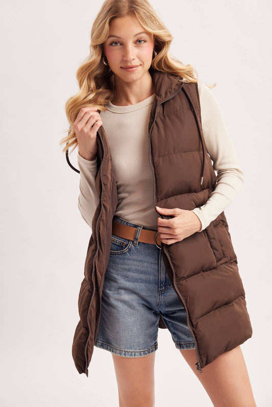 Hooded Long Puffer Vest