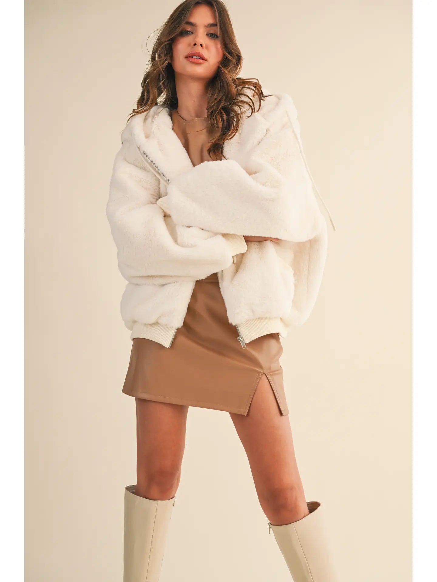 Oversized Faux Fur Hooded Jacket with Pockets