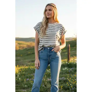 Striped Cap Sleeve Tee