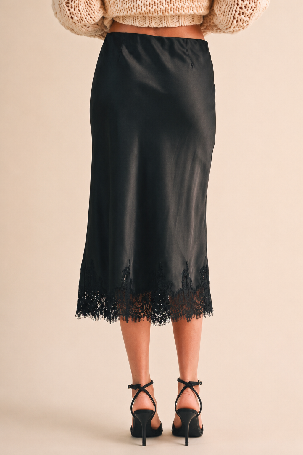 Satin Skirt with Lace Detail