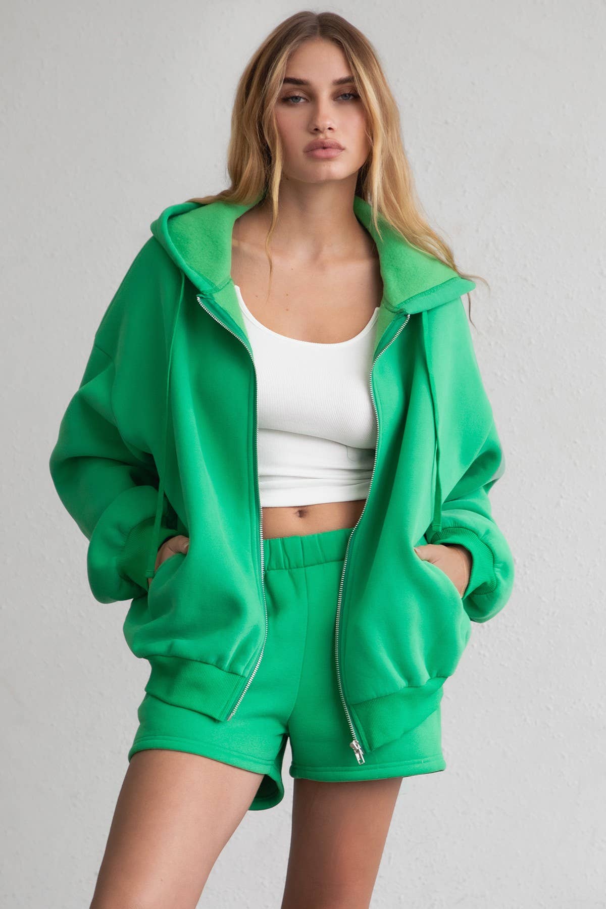 Plush Fleece Loose Fit Zip Up Hoodie With Pockets