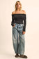 Striped Knit Foldover Off-Shoulder Bodysuit