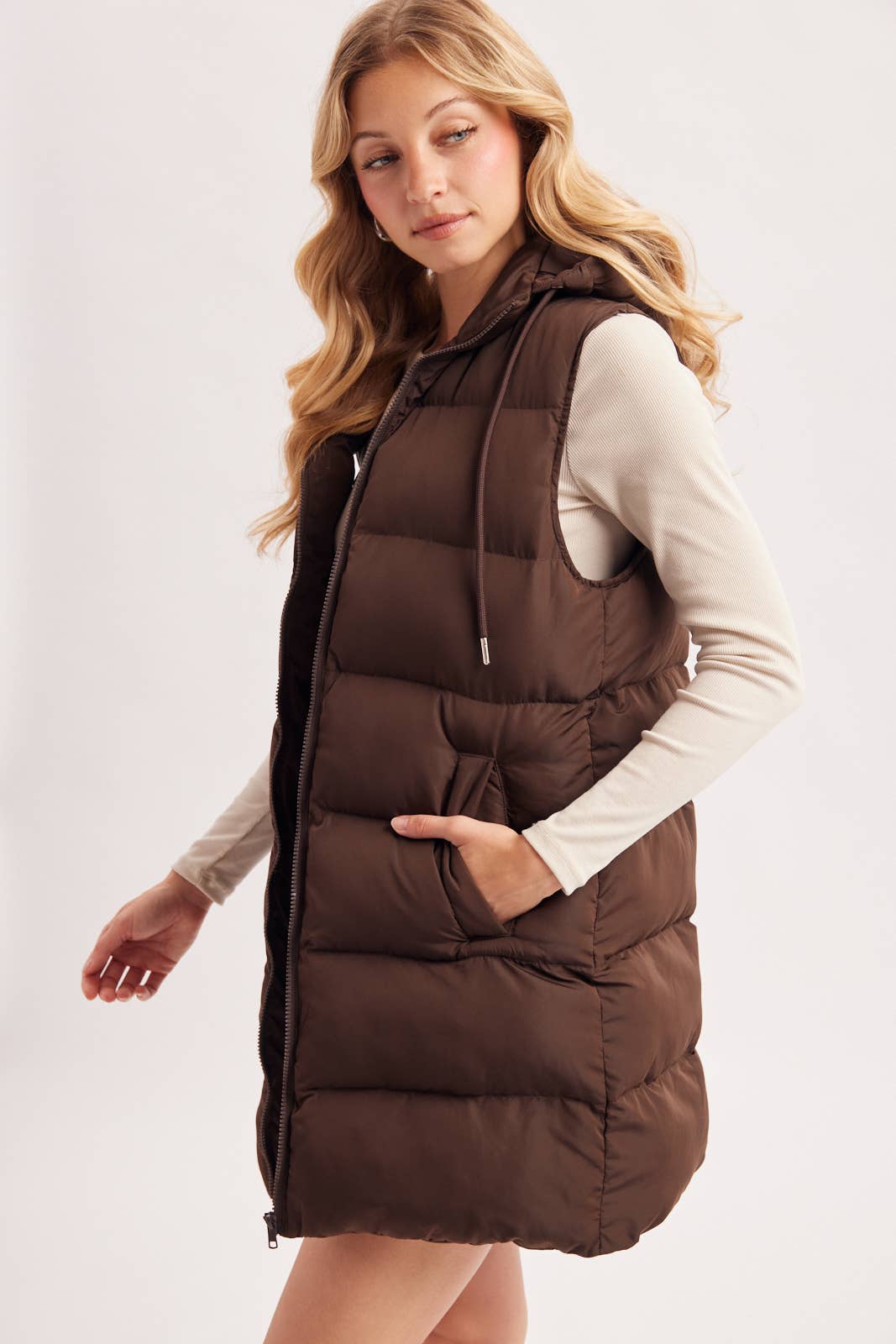 Hooded Long Puffer Vest