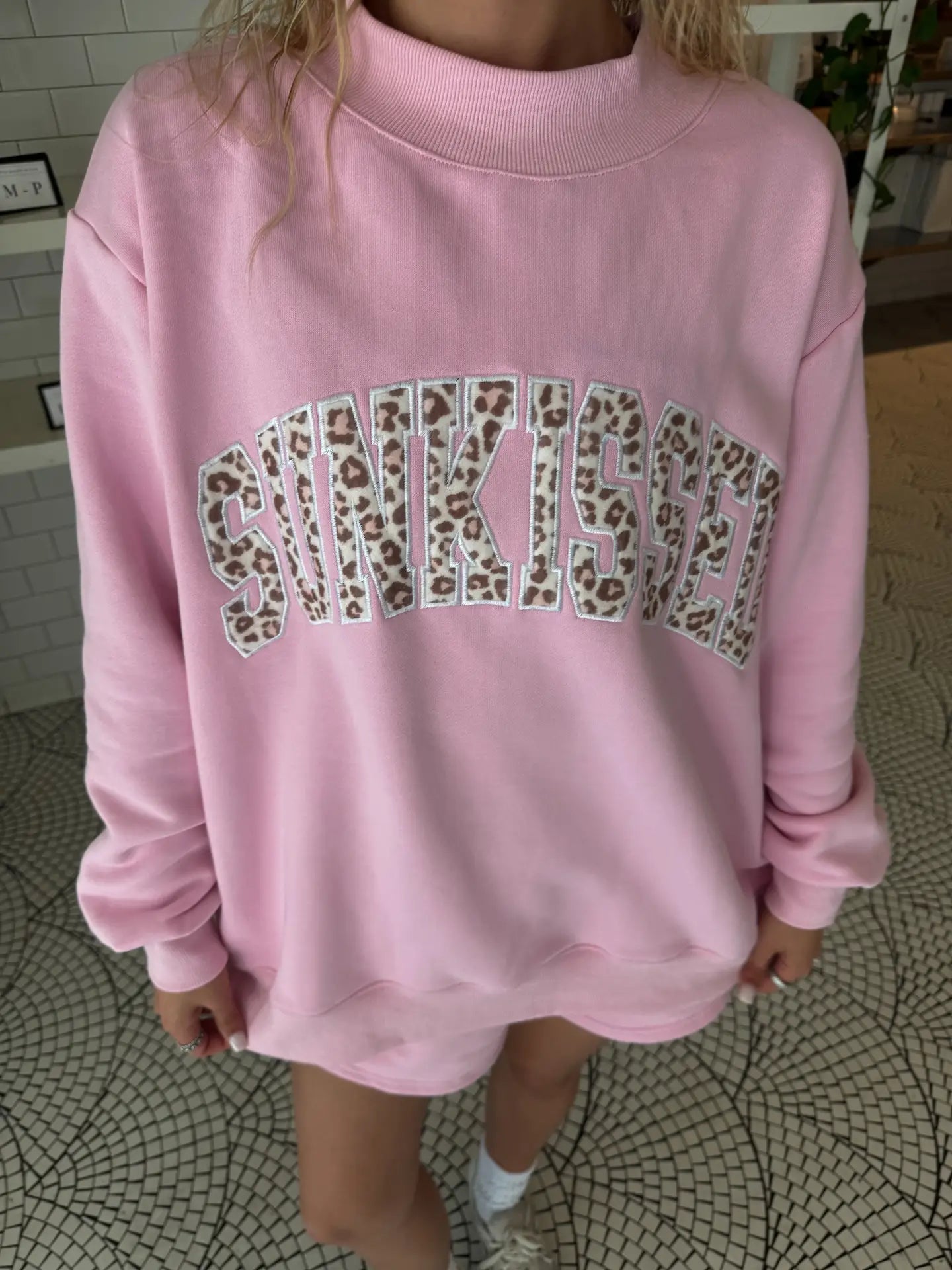 Pink/Cheetah Sunkissed Embroidered Mockneck
