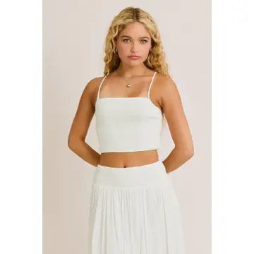 Smocked Crop Top & High Waisted Smocked Midi Skirt
