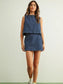 PINSTRIPED DENIM SLEEVELESS TOP
