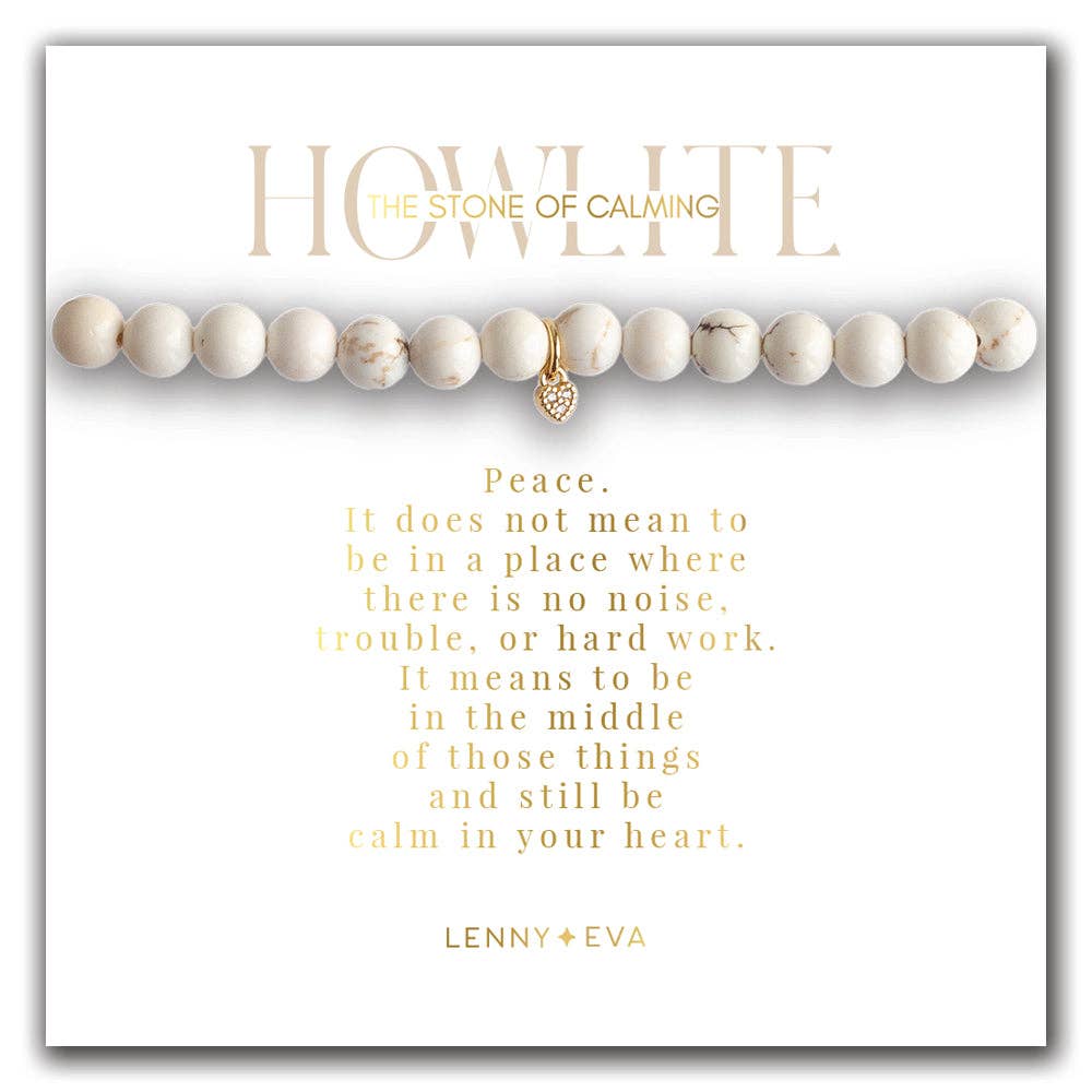 Gemstone Bracelet with Heart Charm-Howlite 💍 Bridal Pick 💍