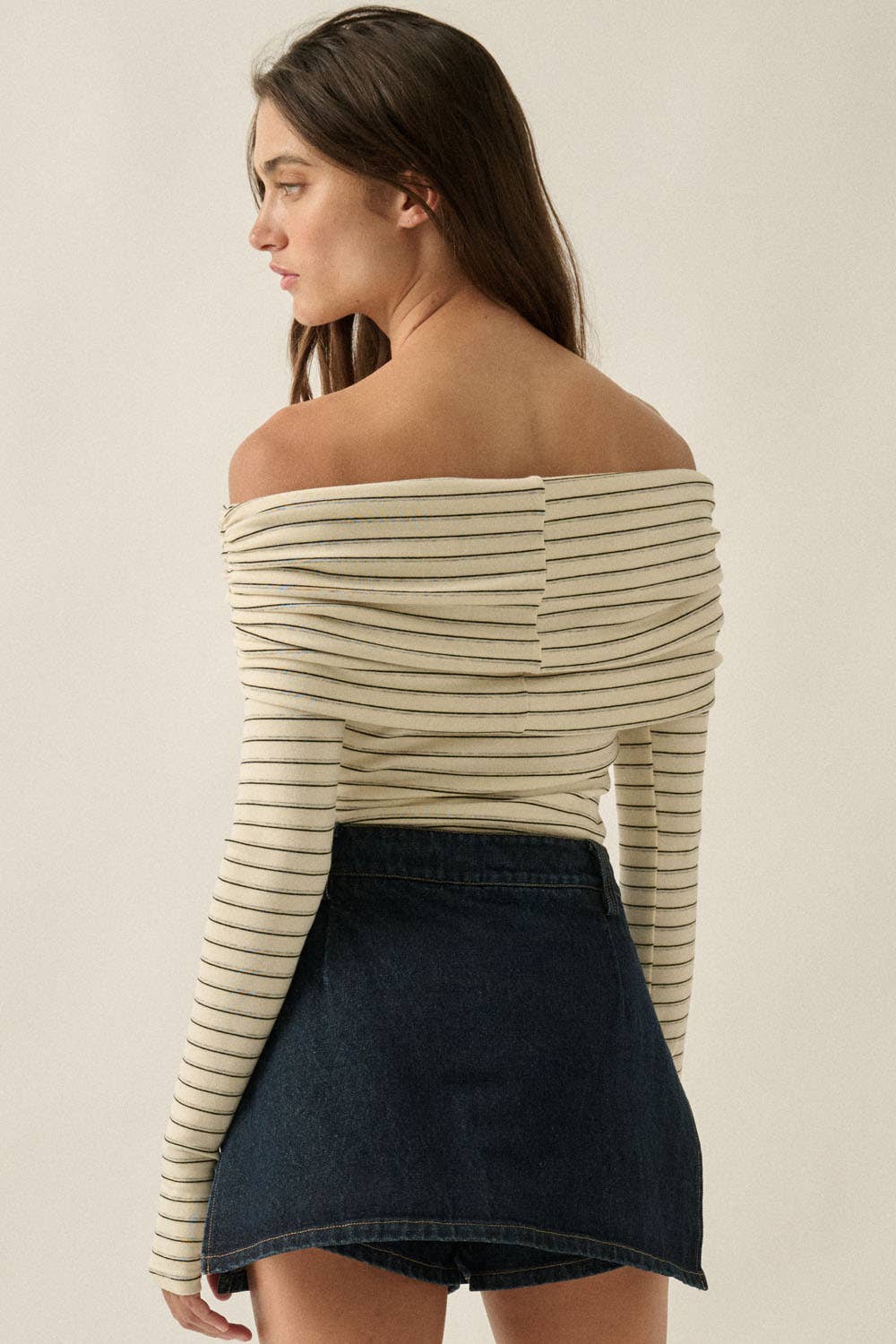 Striped Knit Foldover Off-Shoulder Bodysuit