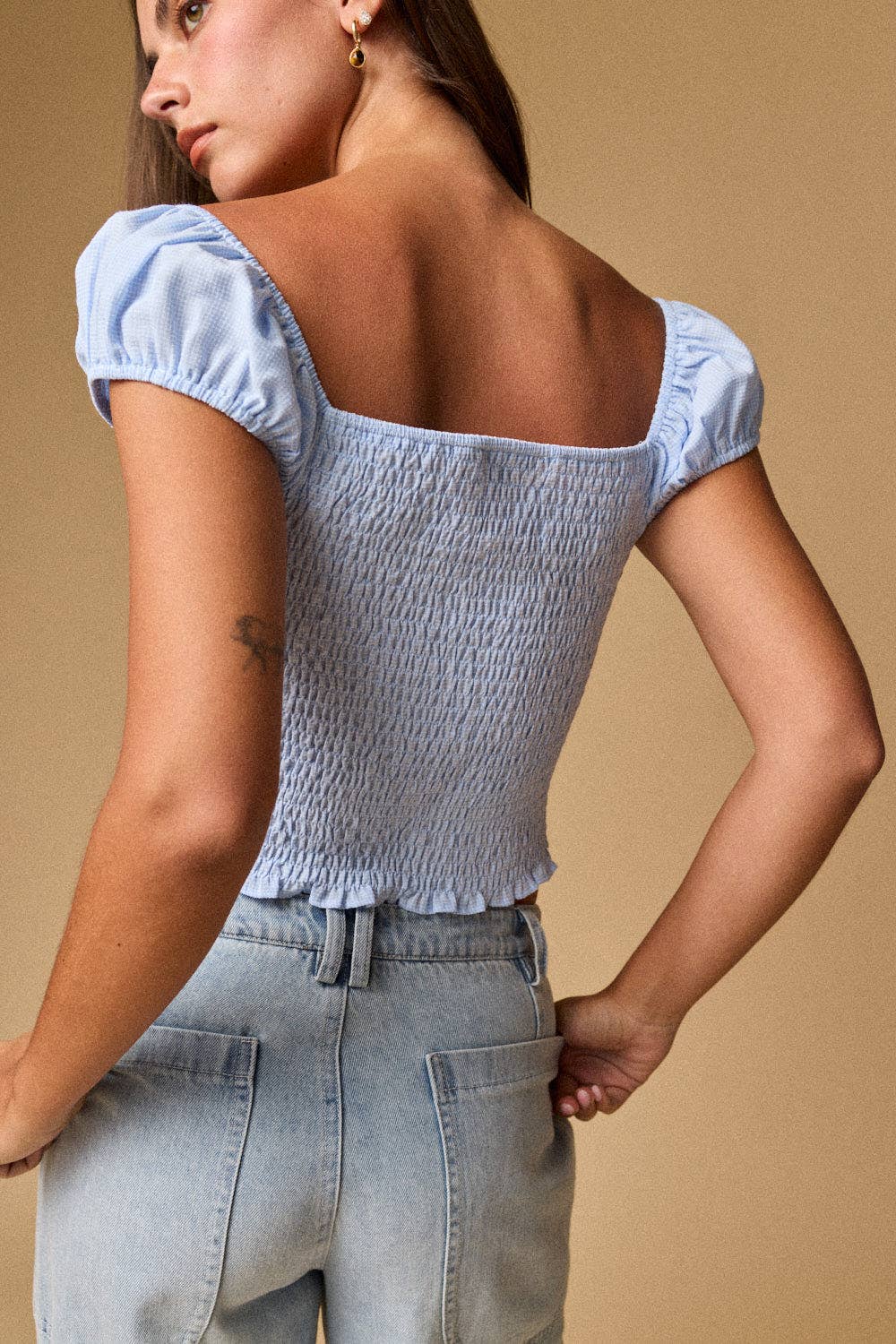 Smocked Sweetheart Puff Sleeve Top