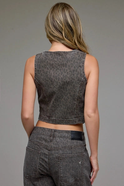 Cheetah Print Denim Vest