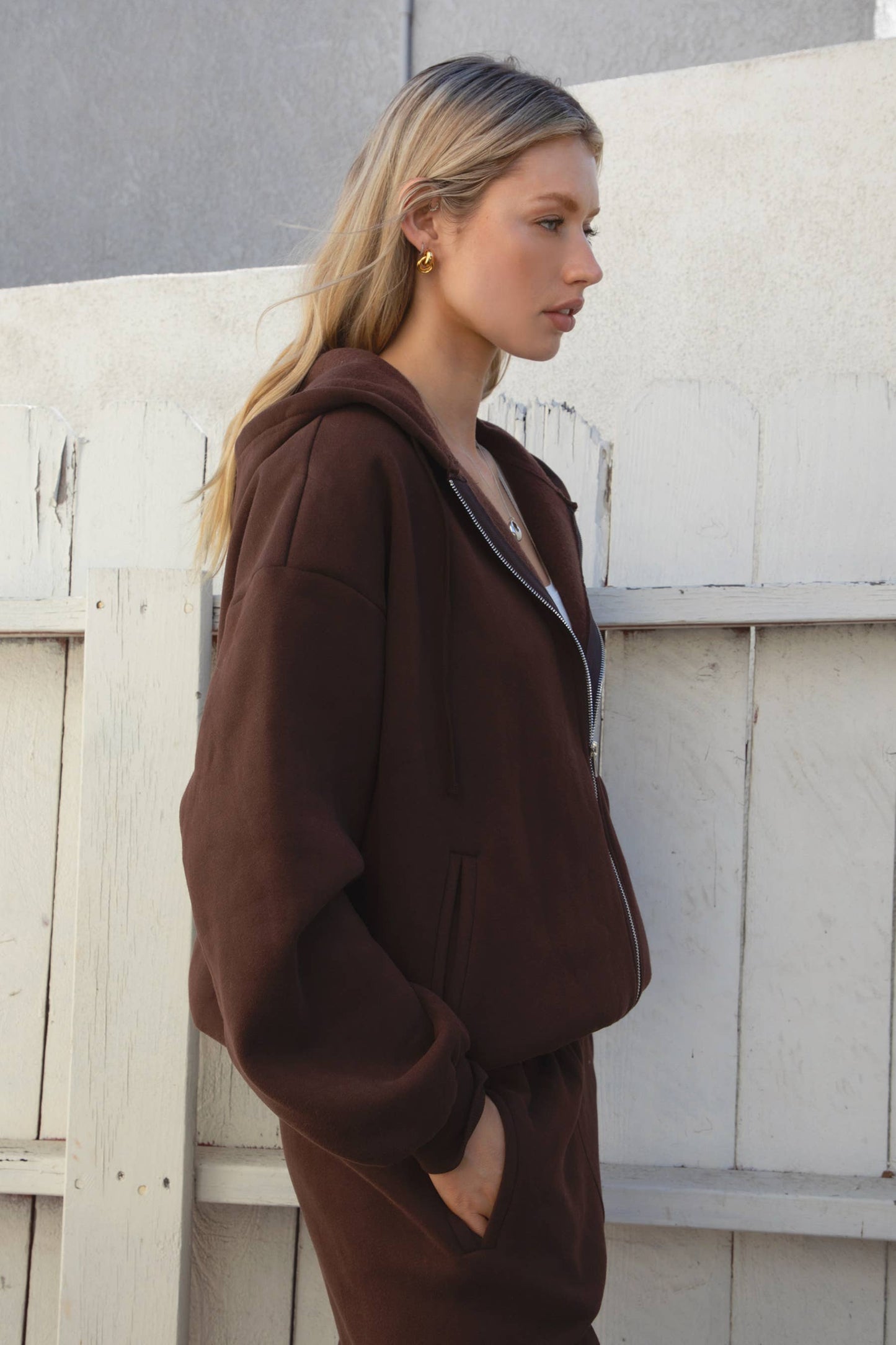 Plush Fleece Loose Fit Zip Up Hoodie With Pockets