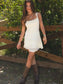 Magaret Tiered Ruffle Lace Assymetrical Hem Aline Mini Dress