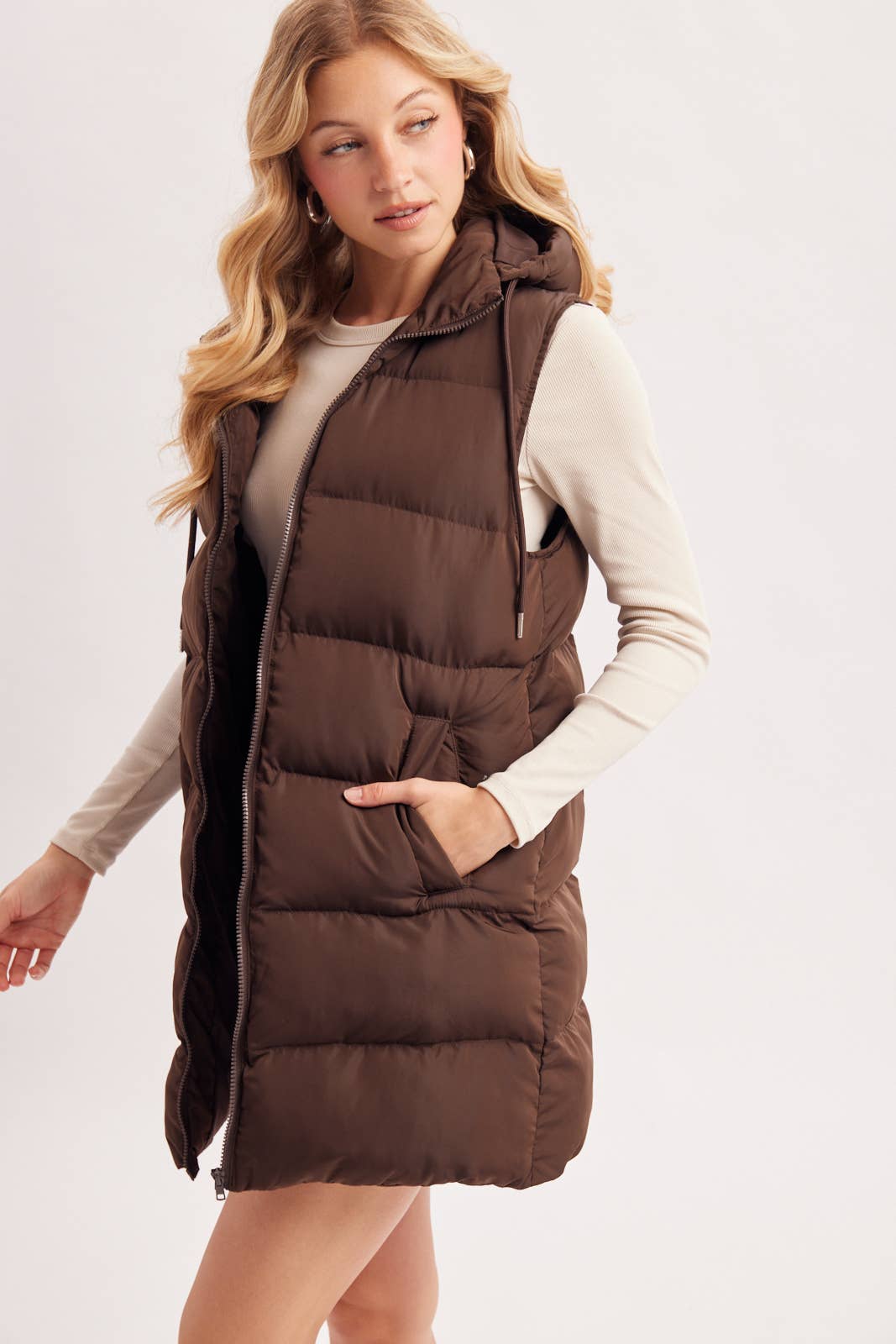 Hooded Long Puffer Vest