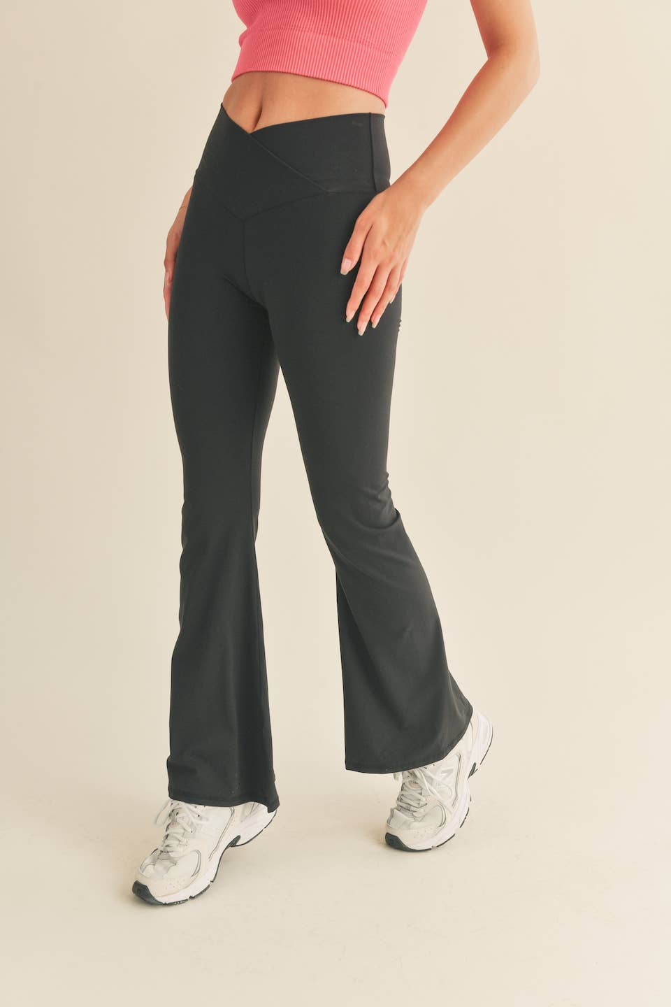 The Delaney Black High Waist Crossover Flare Legging