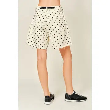 Cotton Dot Barrel Shorts with Waist Belt