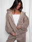 Taupe Oversized Loose Fit Zip Up Hoodie