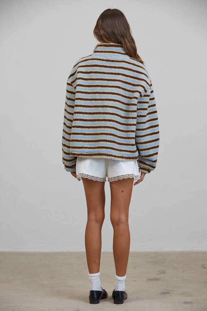 The Miley Sherpa Striped Half Zip Pullover
