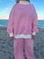 Pink and White Striped Mockneck Sweatshirt