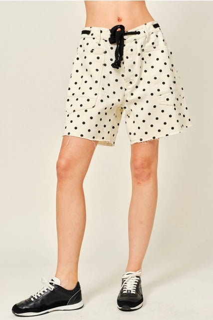 Cotton Dot Barrel Shorts with Waist Belt