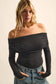 Striped Knit Foldover Off-Shoulder Bodysuit