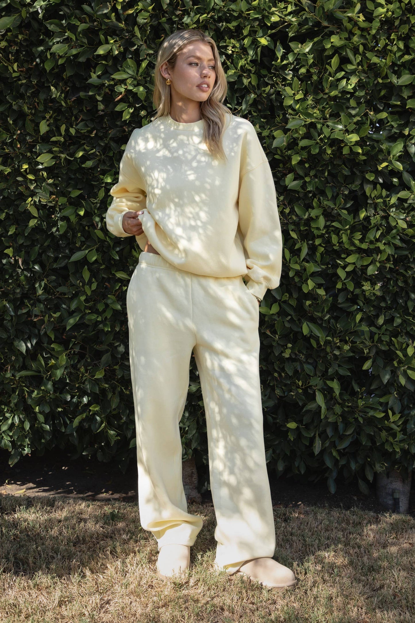Fleece Wide Leg Sweatpants Stretch Waist & Pocket