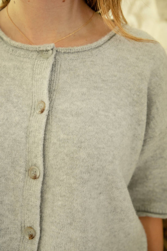 Roll Neck Drop Shoulder Short Sleeve Knit Sweater