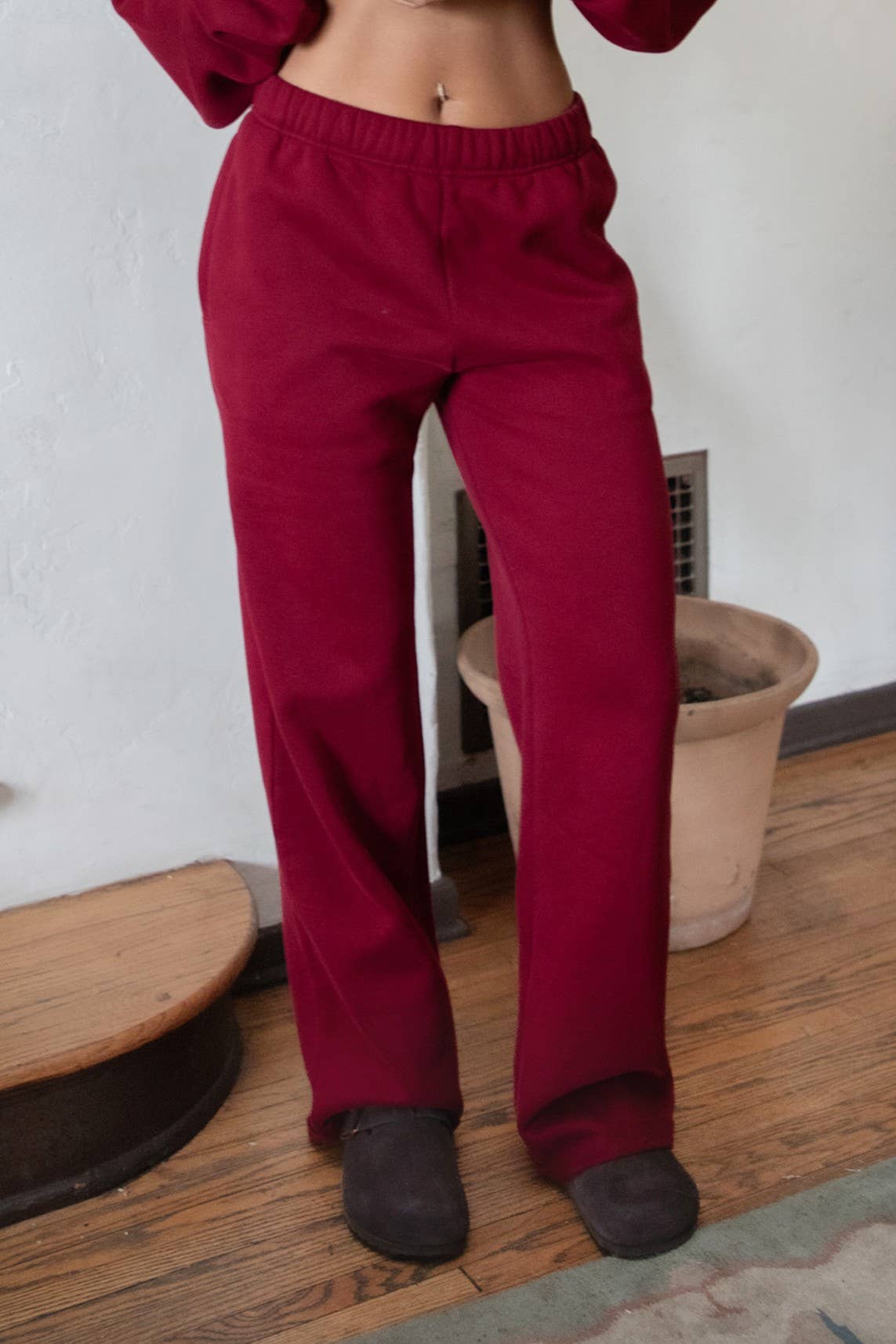 Fleece Wide Leg Sweatpants Stretch Waist & Pocket
