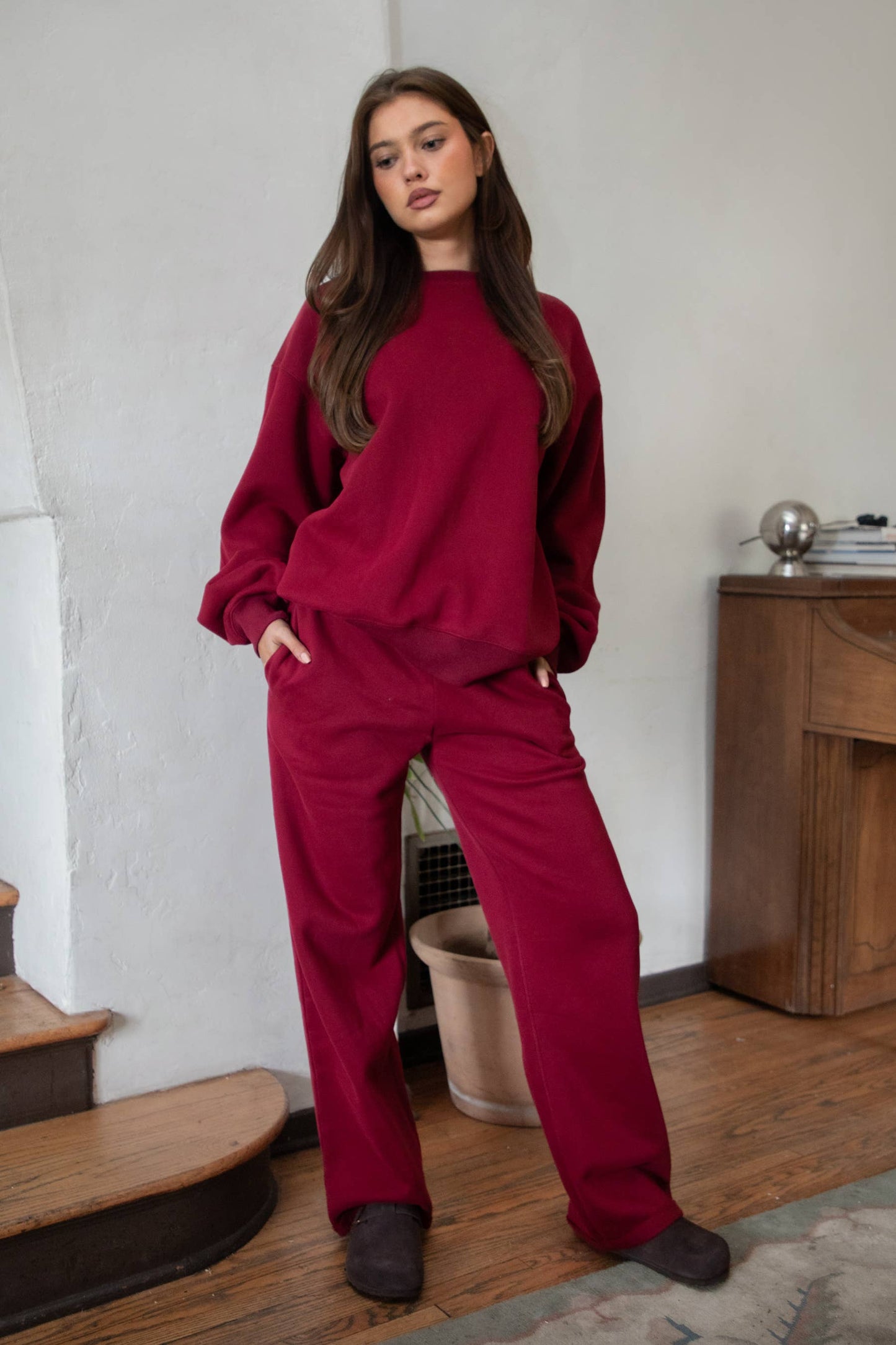 Fleece Wide Leg Sweatpants Stretch Waist & Pocket
