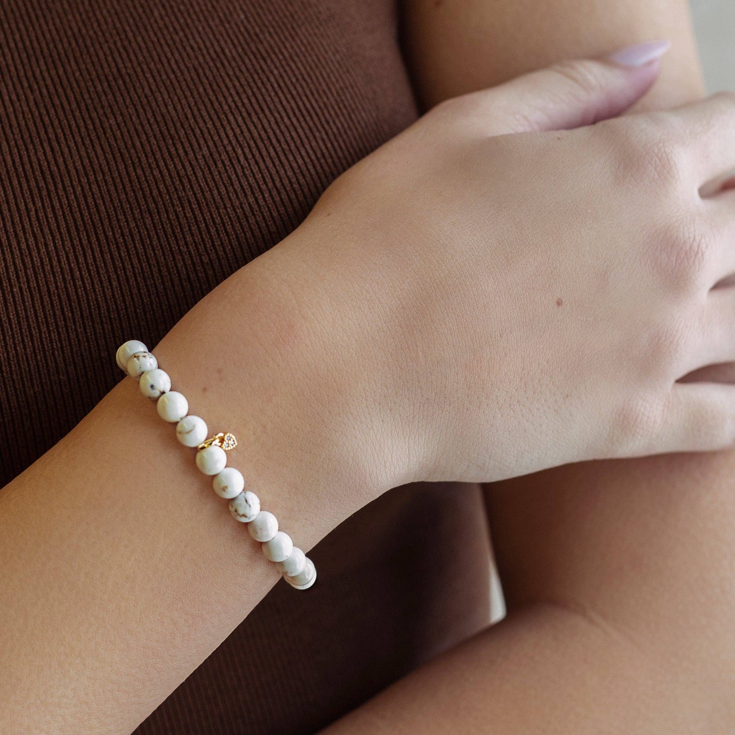 Gemstone Bracelet with Heart Charm-Howlite 💍 Bridal Pick 💍