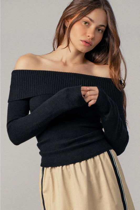 Ribbed Off-Shoulder Long Sleeve Sweater