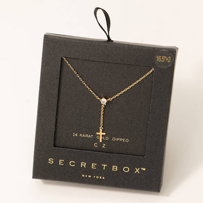 Secret Box Dainty Cross Charm Y Necklace