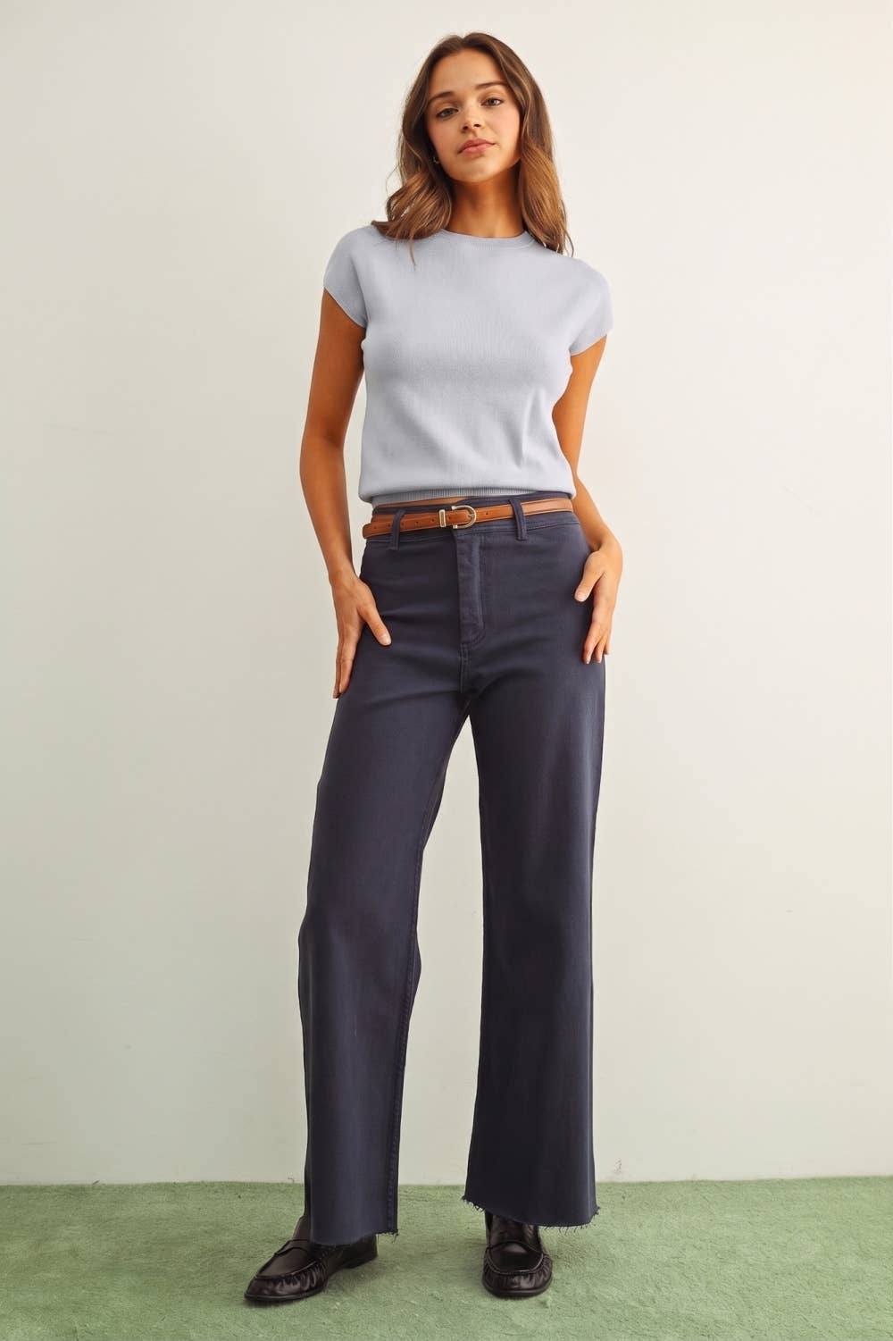 Round Neck Short Sleeve Knit Top