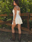 Magaret Tiered Ruffle Lace Assymetrical Hem Aline Mini Dress