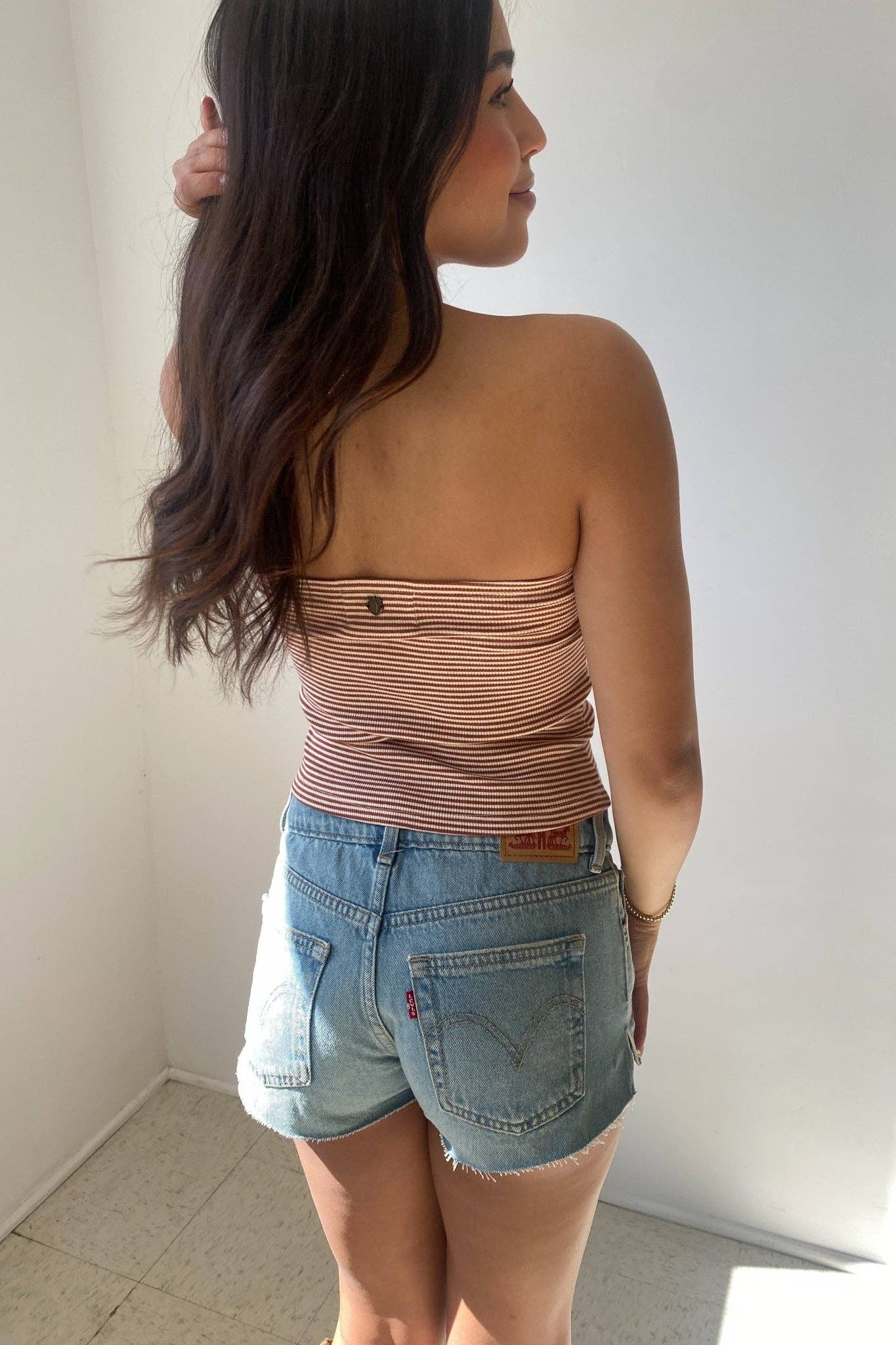 Striped Lace Trim Tube Top